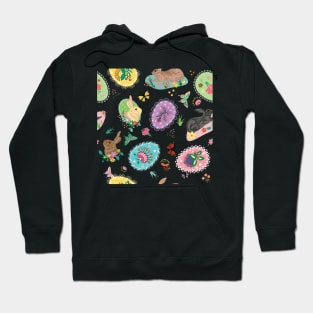 Easter Eggs Bunnies Flowers and Butterflies with Lace Borders Hoodie